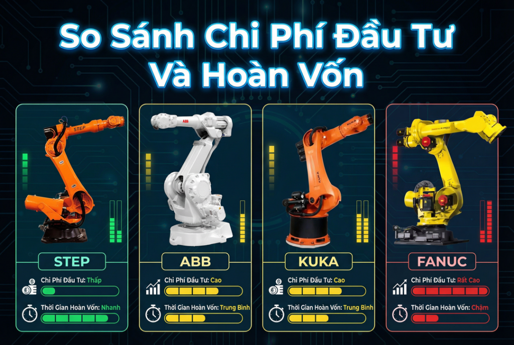 So sánh chi phí và hoàn vốn của robot step và ABB